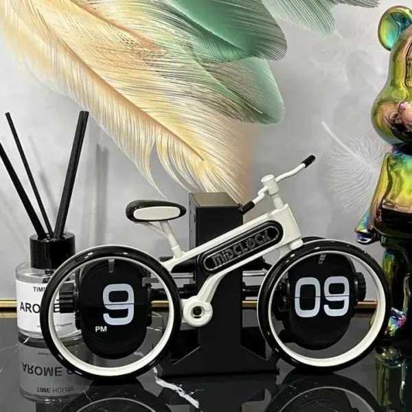 MidClock HY-F117 Unique Bicycle Vintage Flip Desk Clock - White