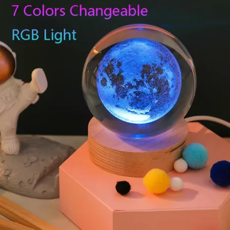 3D Crystal Lights Lamp RGB Glowing Moon Night Light Crystal Ball Bedside Home Decor