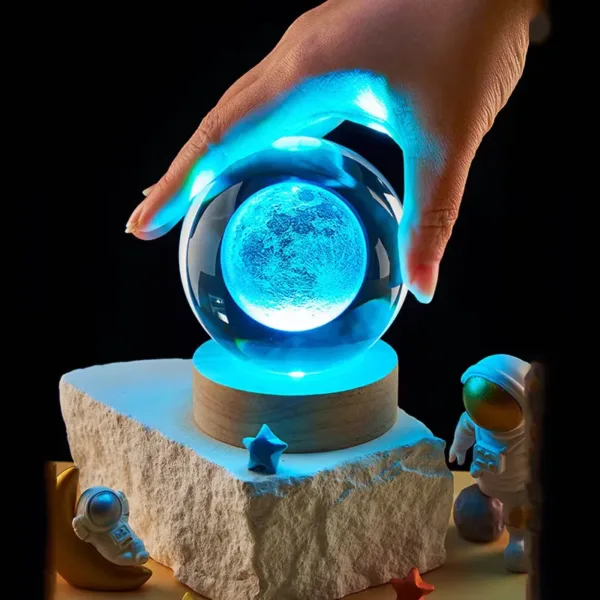 3D Crystal Lights Lamp RGB Glowing Moon Night Light Crystal Ball Bedside Home Decor