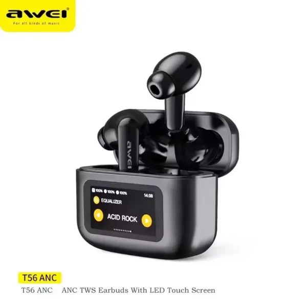 Awei T56 ANC Earbuds With LED Display - Black