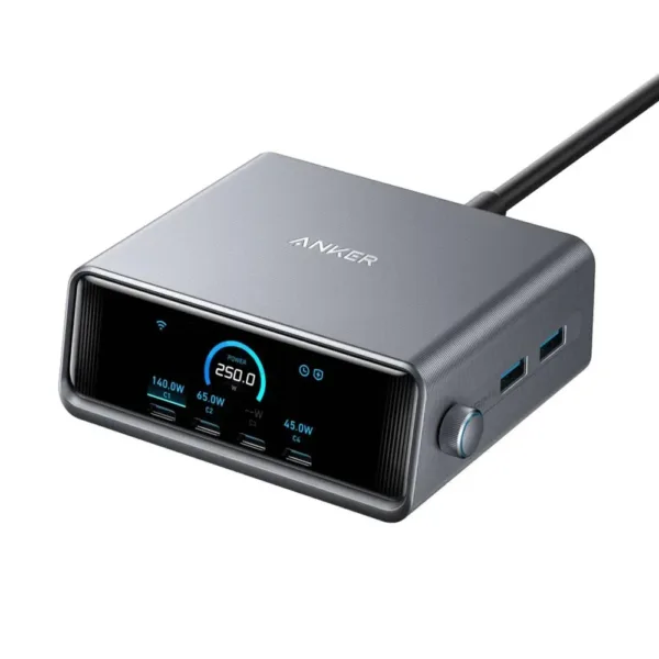 Anker Prime 250W GaN USB-C Charging Station Ultra-Fast 6-Port with LCD Display & Smart Control (A2345)