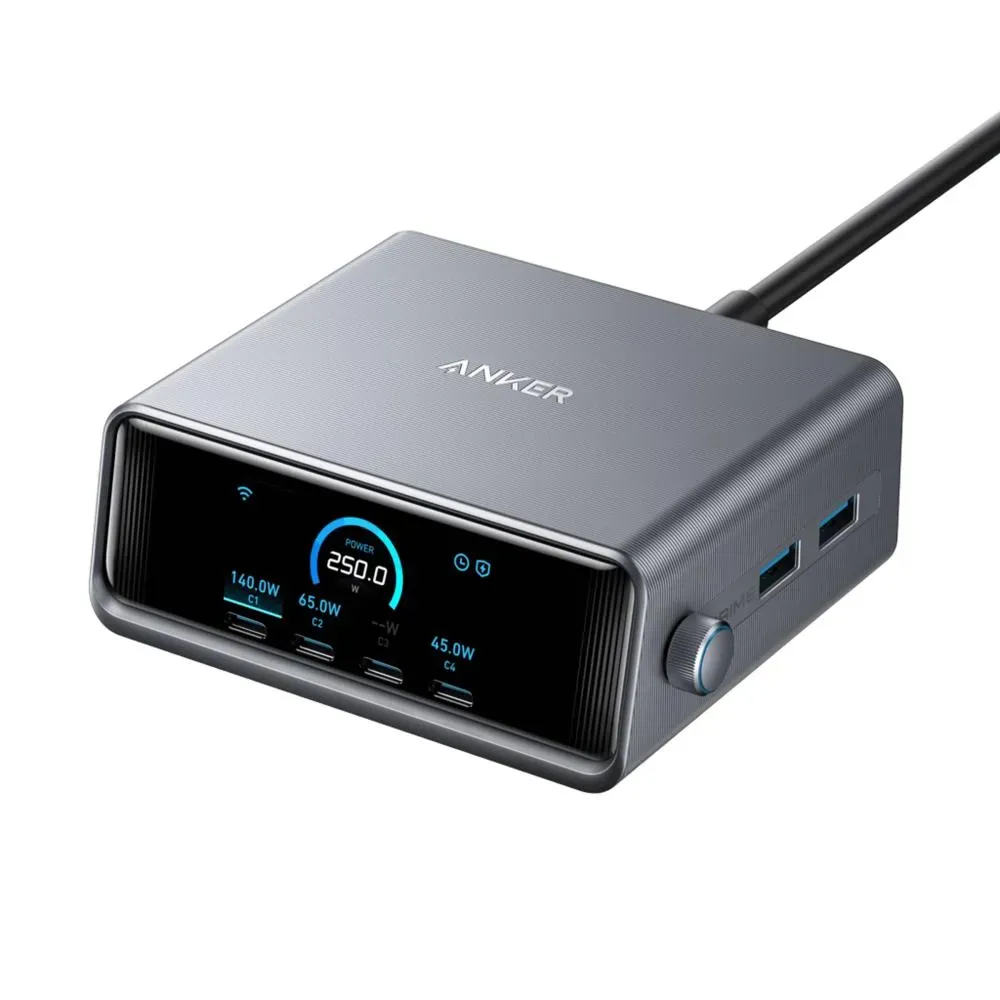 Anker Prime 250W GaN USB-C Charging Station Ultra-Fast 6-Port with LCD Display & Smart Control (A2345)
