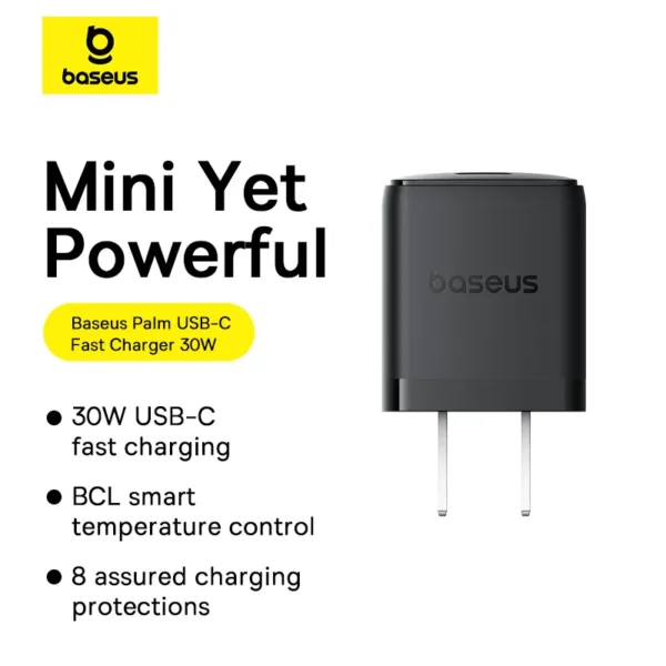 Baseus Charger Palm Series 30W PD Fast Charger 1x Type-c With 60W Type-c Cable