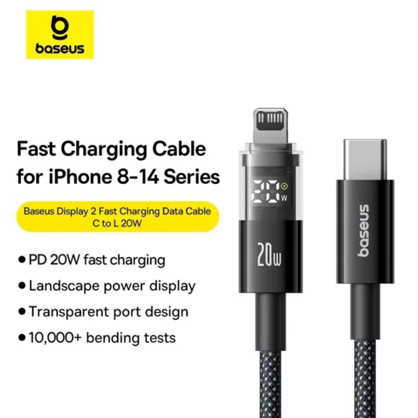 Baseus PD 20W Display 2 Fast Charging Data Cable Type-c to Lightning 1m