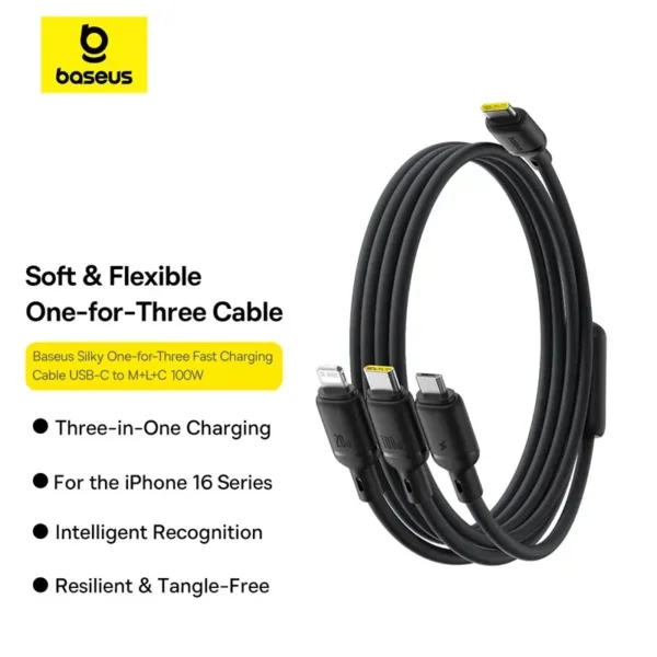 Baseus Silky One-for-Three Fast Charging Cable USB-C to Micro Lightning Type-c 100W 1.5m