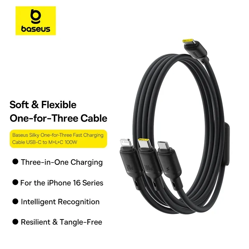 Baseus Silky One-for-Three Fast Charging Cable USB-C to Micro Lightning Type-c 100W 1.5m