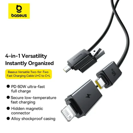 Baseus Versatile Two-for-Two Fast Charging Cable U+C to C+L 60W 0.6m