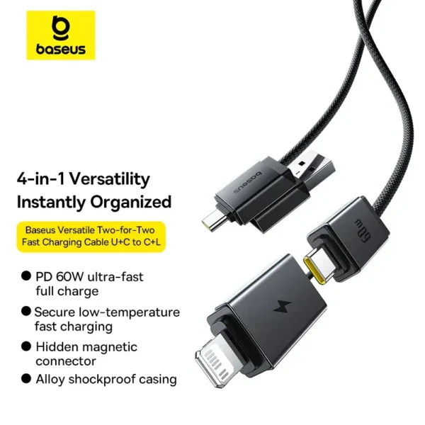 Baseus Versatile Two-for-Two Fast Charging Cable U+C to C+L 60W 0.6m