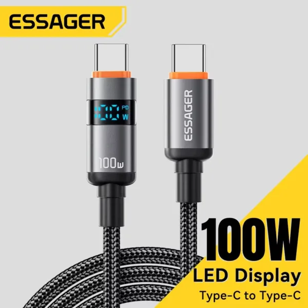 Essager 100W Type C to Type C Cable 5A PD Fast Charging USB C to USB C Display Cable (2 Meter)