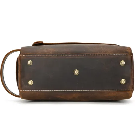 Genuine Leather Cowhide Handbag Toiletry Bag Brown Man Woman Wash Storage Bags