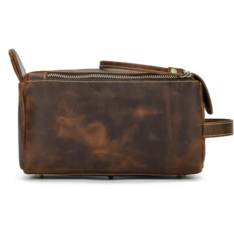 Genuine Leather Cowhide Handbag Toiletry Bag Brown Man Woman Wash Storage Bags