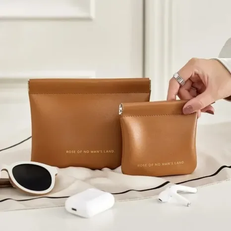 PU Leather Simple Mini Storage Bag Cosmetic Pouch Organizer Bags (1pcs Brown)