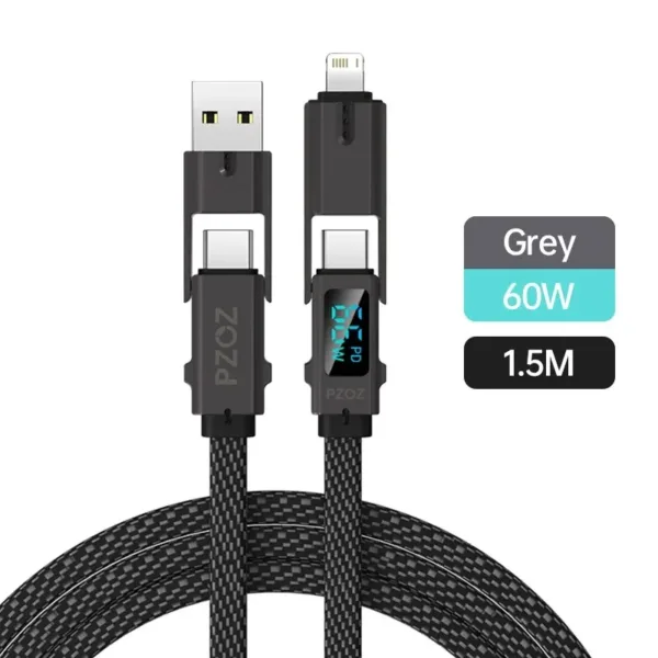 PZOZ 140W PD USB C 4in1 Digital Display Fast Charging Cable